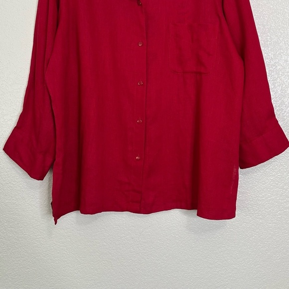 Moda International 100% Linen Red Button Down Women's Shirt, Size XL - Picture 4 of 11